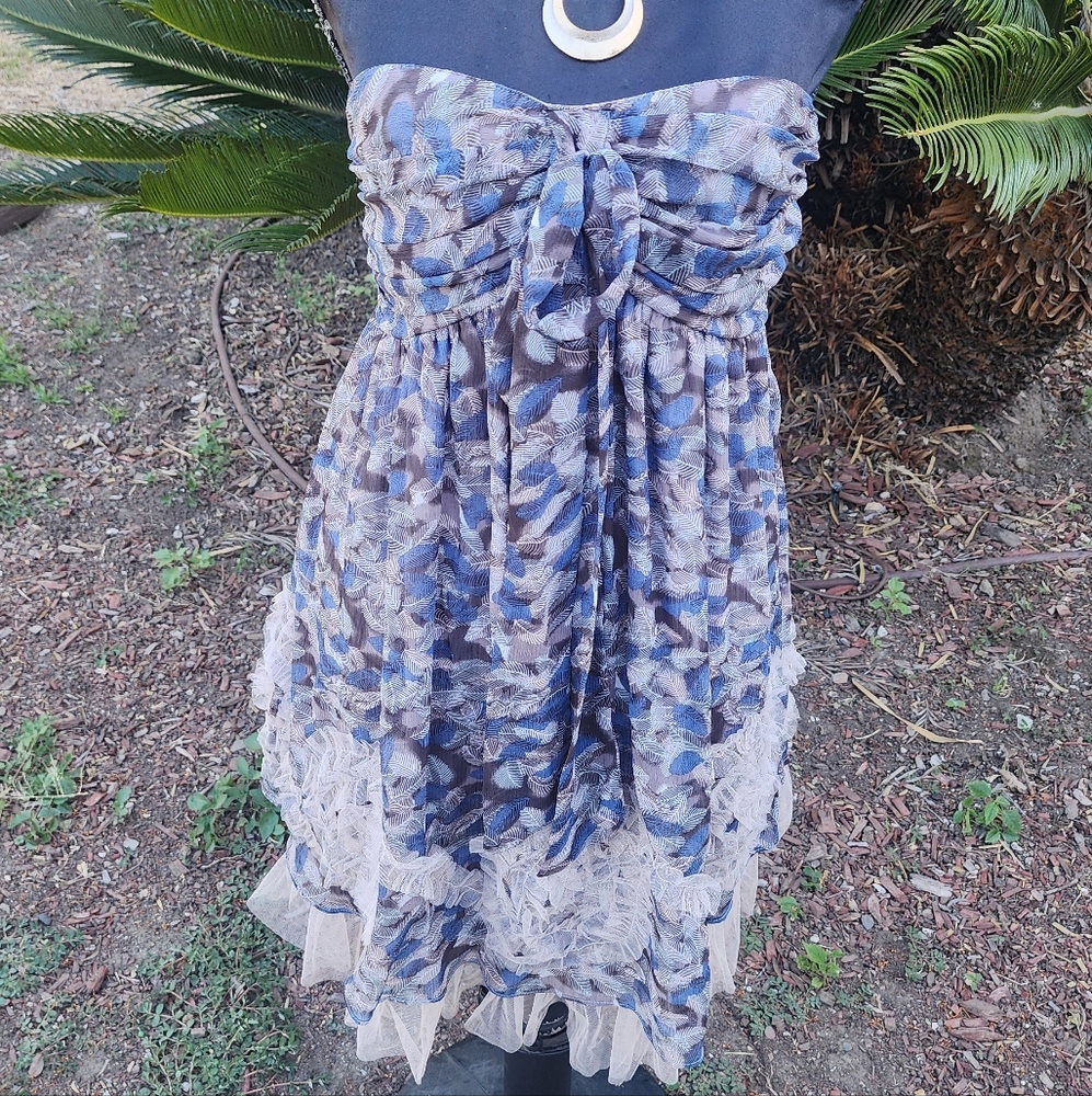 Pretty Blue and Cream Strapless Dress